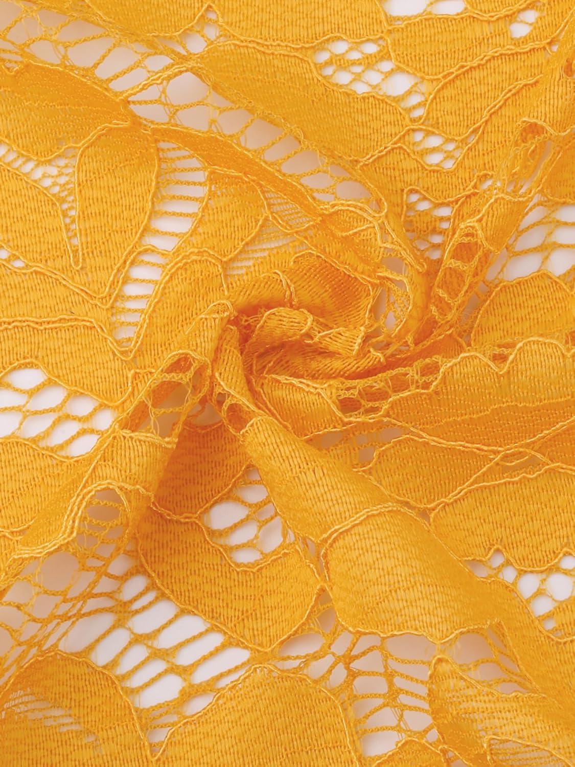imageAllegra K Womens Elegant 34 Sleeve Sheer Floral Lace Shrug TopYellow