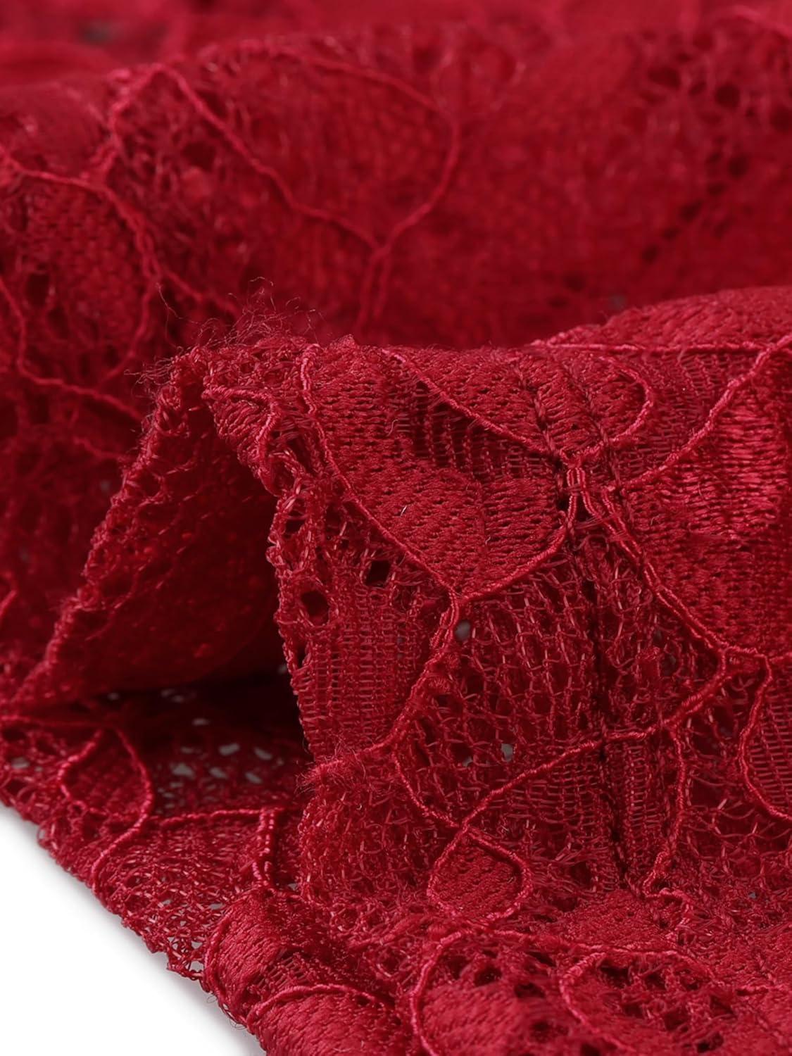 imageAllegra K Womens Lace Cardigan Stand Collar Short Elegant Shrug Open Front Cropped Bolero CardiganDark Red