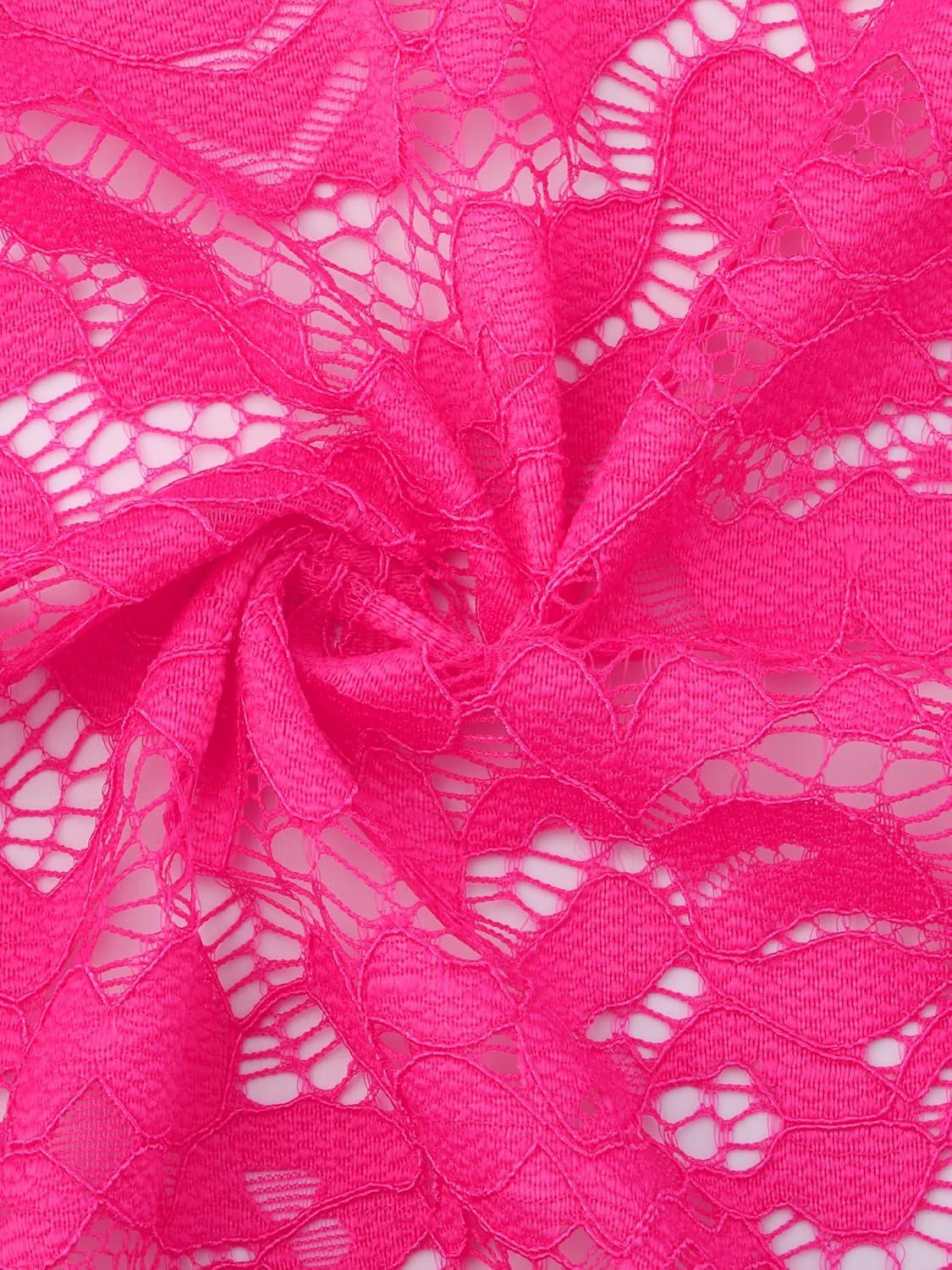 imageAllegra K Womens Lace Cardigan Stand Collar Short Elegant Shrug Open Front Cropped Bolero CardiganHot Pink