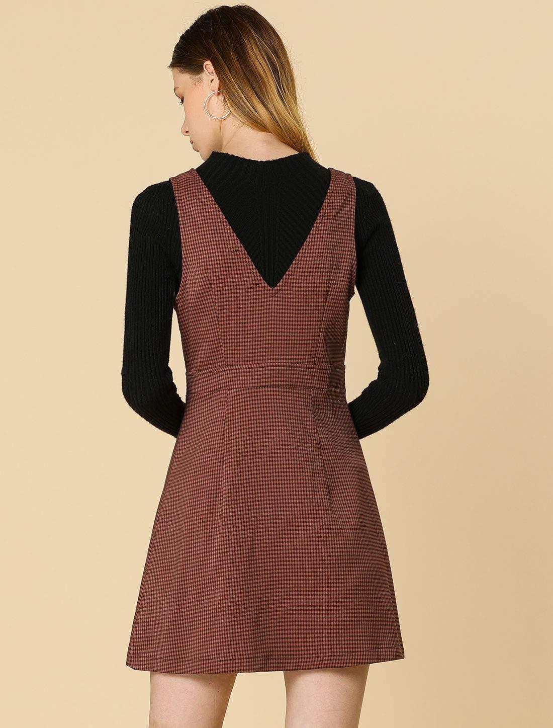 imageAllegra K Womens Overall Dresses Fall Jumper Halloween Houndstooth Pinafore Plaid DressesBrick Red