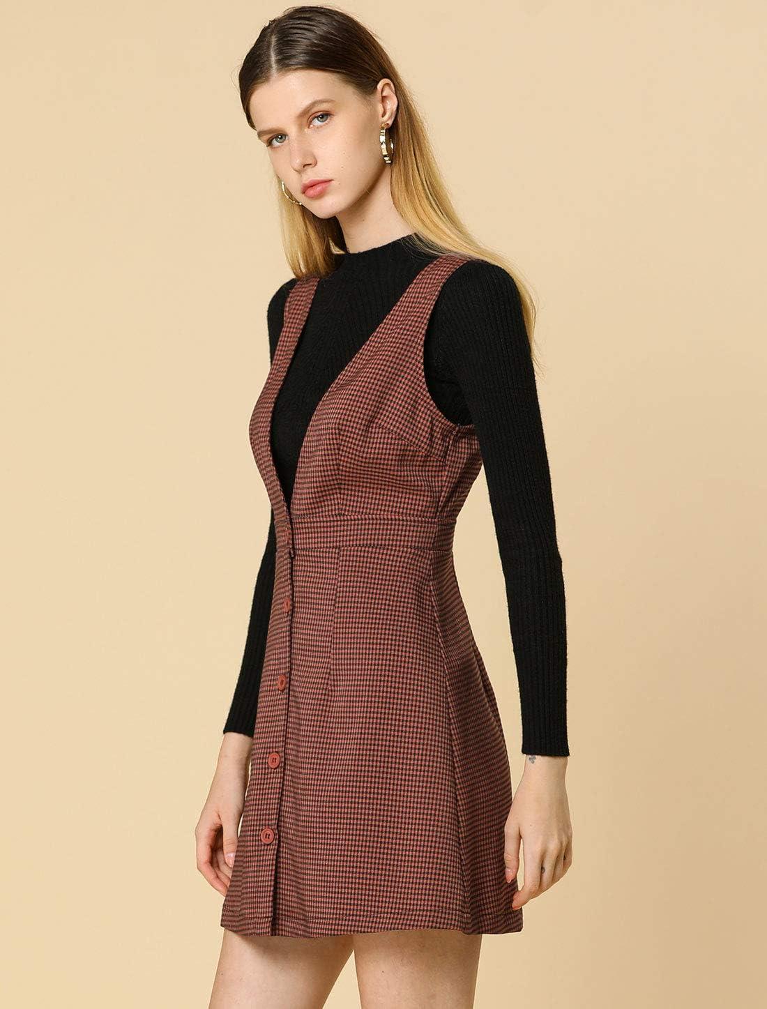 imageAllegra K Womens Overall Dresses Fall Jumper Halloween Houndstooth Pinafore Plaid DressesBrick Red