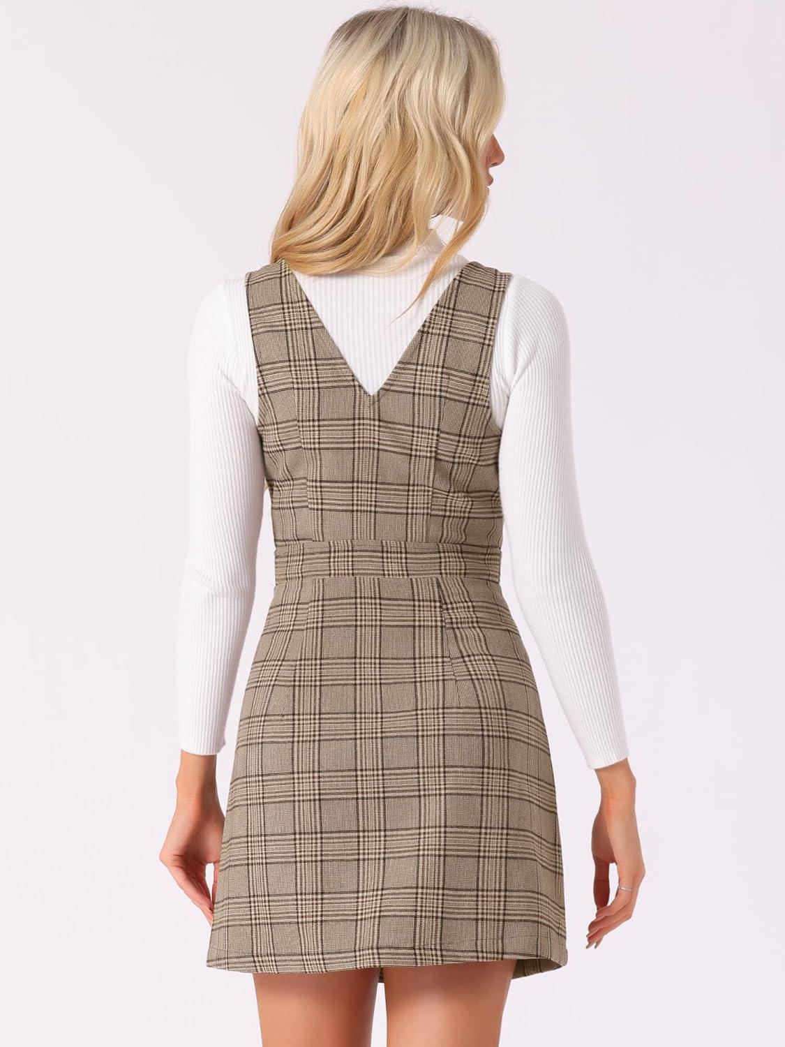 imageAllegra K Womens Overall Dresses Fall Jumper Halloween Houndstooth Pinafore Plaid DressesBrown Check
