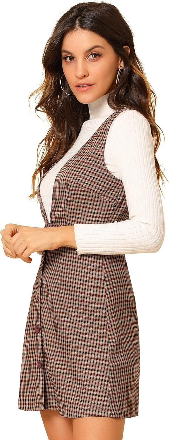 imageAllegra K Womens Overall Dresses Fall Jumper Halloween Houndstooth Pinafore Plaid DressesRed Black