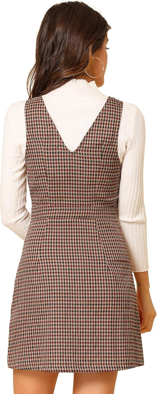 imageAllegra K Womens Overall Dresses Fall Jumper Halloween Houndstooth Pinafore Plaid DressesRed Black