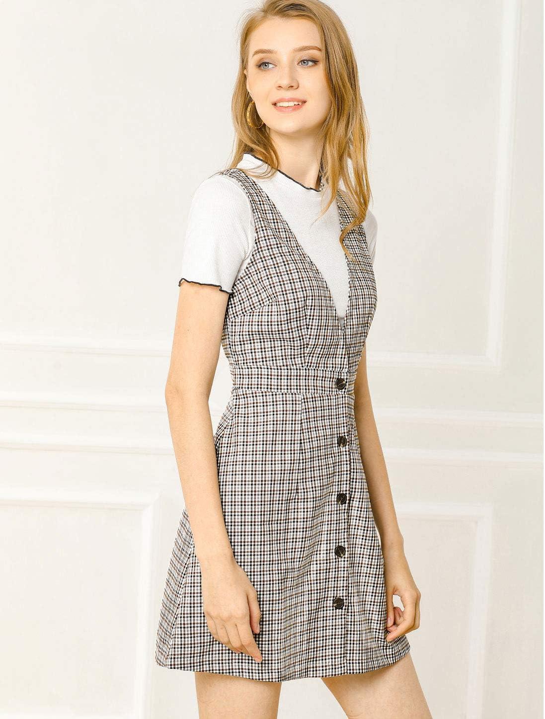 imageAllegra K Womens Overall Dresses Fall Jumper Halloween Houndstooth Pinafore Plaid DressesWhite