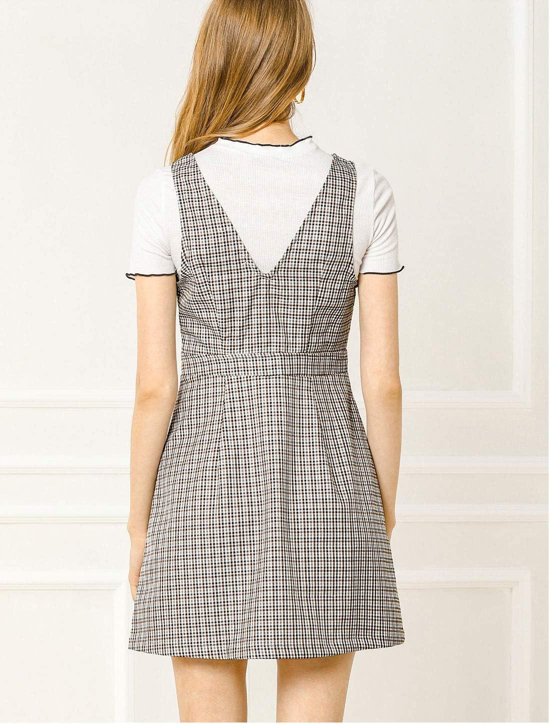 imageAllegra K Womens Overall Dresses Fall Jumper Halloween Houndstooth Pinafore Plaid DressesWhite
