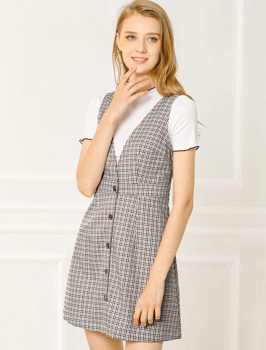 imageAllegra K Womens Overall Dresses Fall Jumper Halloween Houndstooth Pinafore Plaid DressesWhite