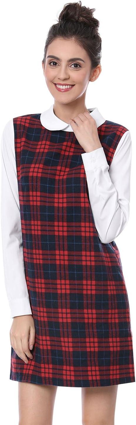 imageAllegra K Womens Peter Pan Dress 60s Clock Block Mini Long Sleeve DressesRed