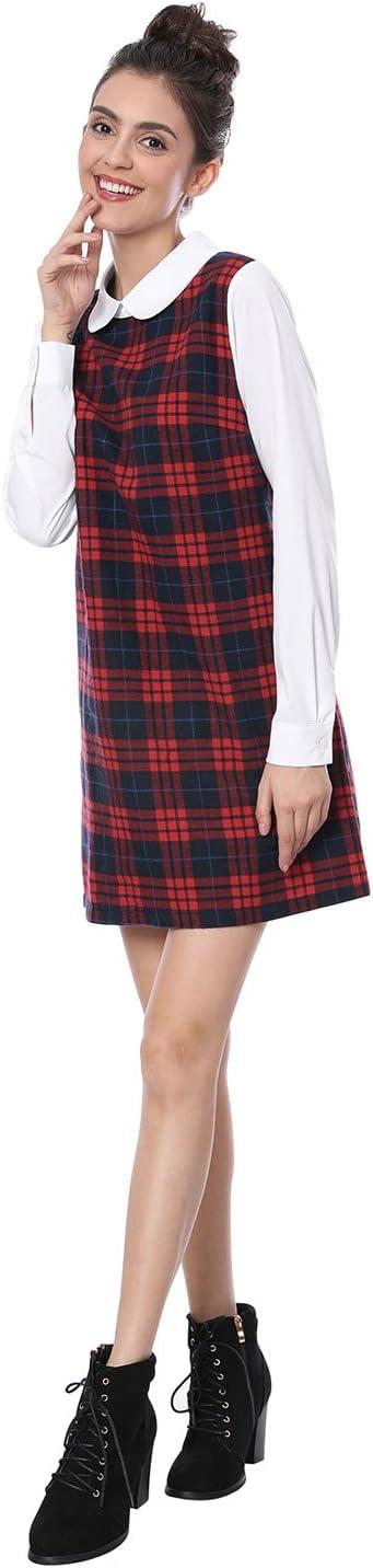 imageAllegra K Womens Peter Pan Dress 60s Clock Block Mini Long Sleeve DressesRed
