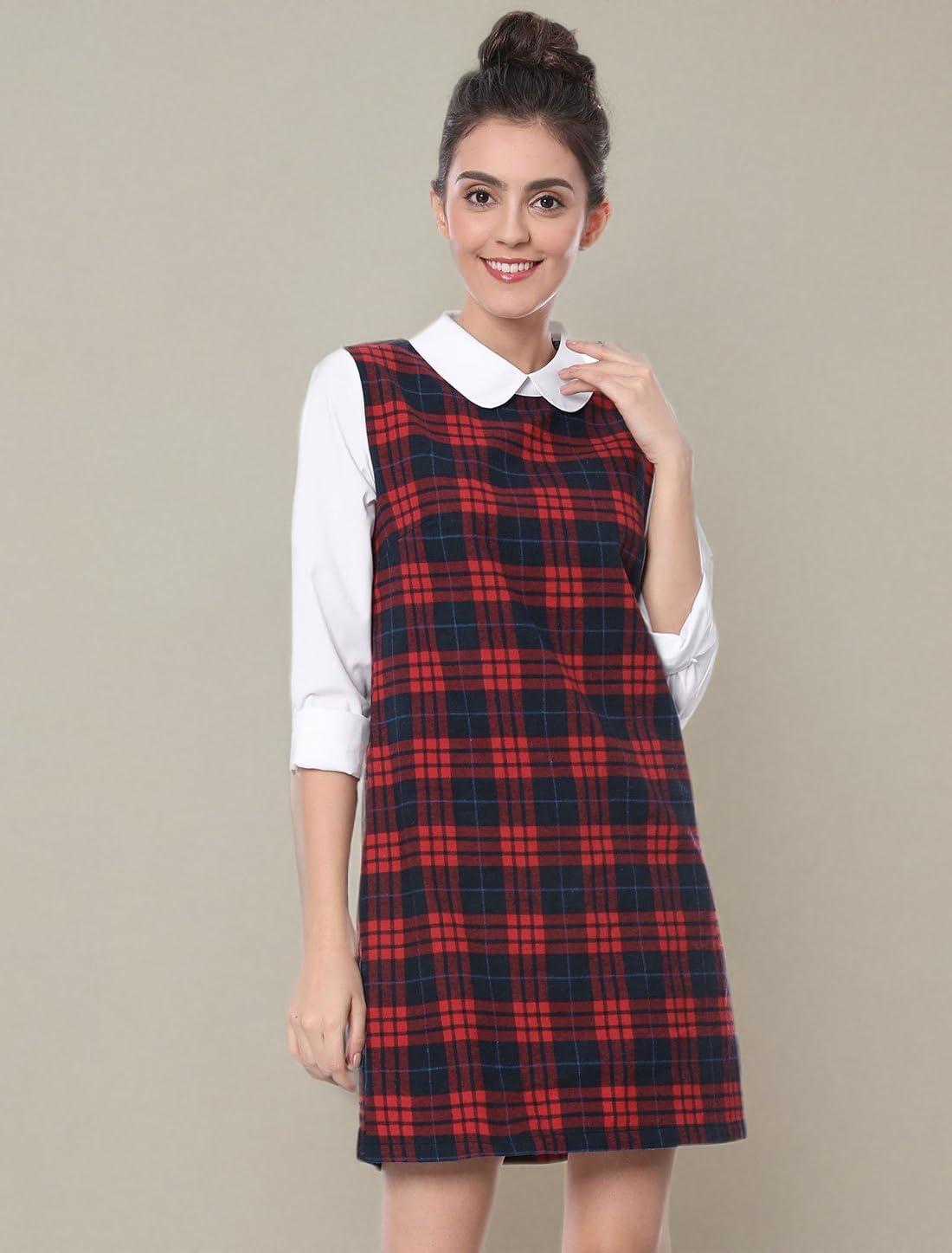 imageAllegra K Womens Peter Pan Dress 60s Clock Block Mini Long Sleeve DressesRed