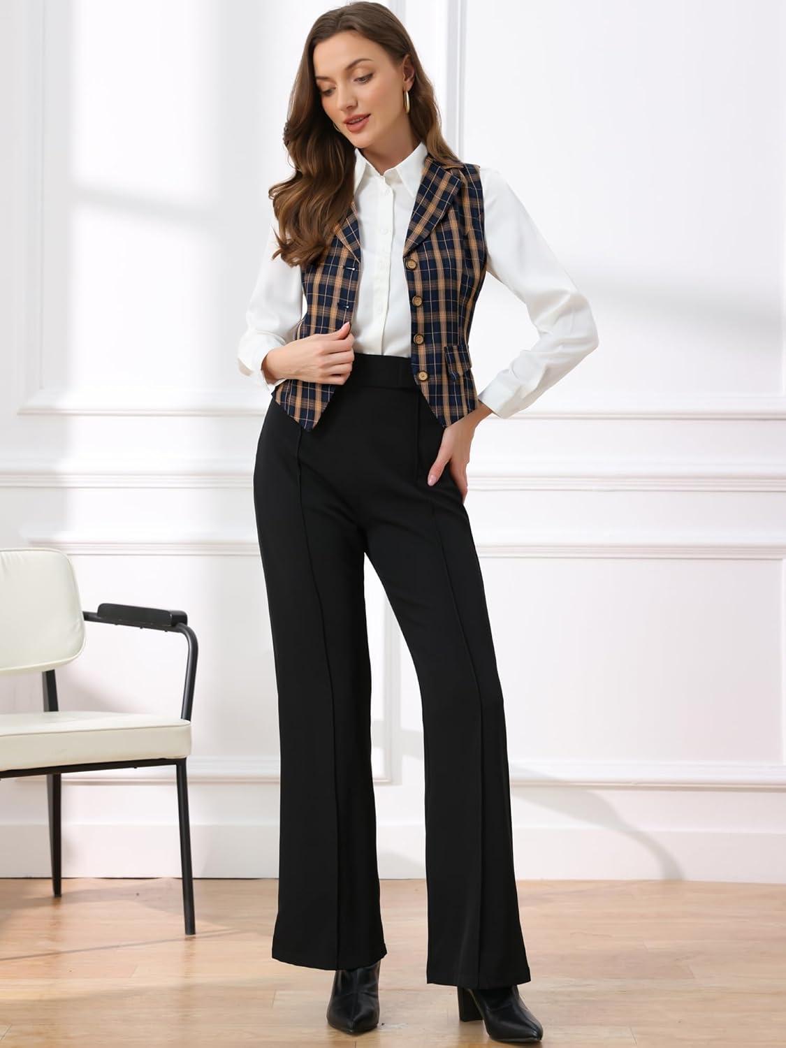 imageAllegra K Womens Plaid Waistcoat Notched Lapel Collar Single Breasted Vintage VestBlue Orange