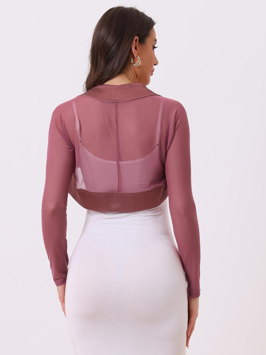 imageAllegra K Womens Satin Shrugs for Evening Dress Open Front Mesh Cardigan Elegant Wedding BoleroDark Pink