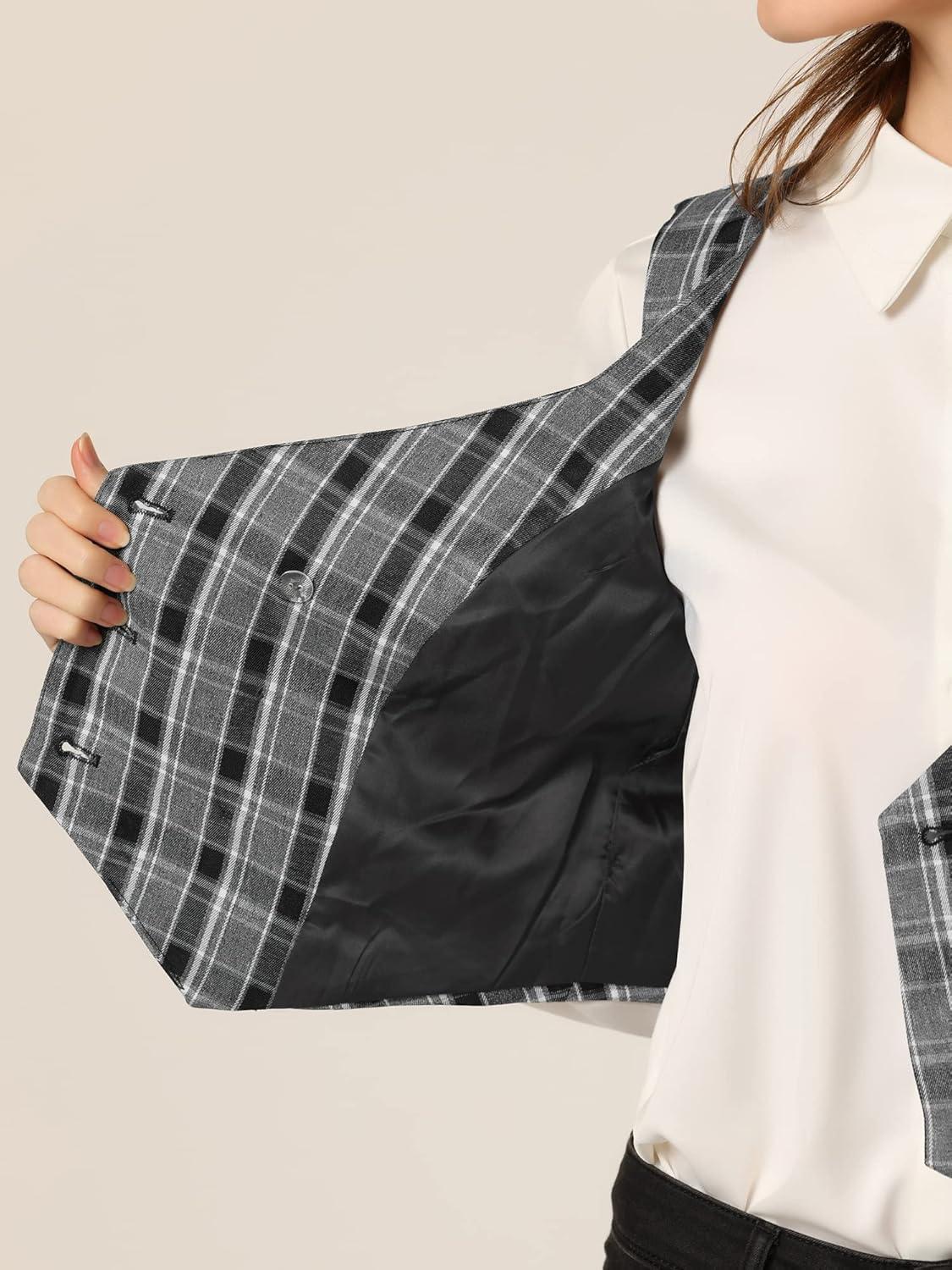 imageAllegra K Womens Suit Vest Plaid Steampunk Vintage 1950s Double Breasted WaistcoatBlack