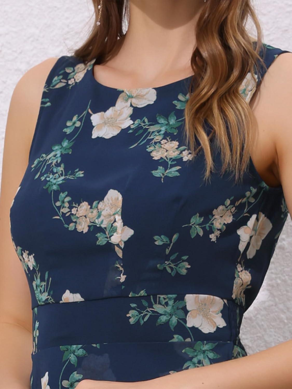 imageAllegra K Womens Summer Dresses 2025 Wrap Ruffle High Low Hem Round Neck Keyhole Back Sleeveless Floral DressDark Blue