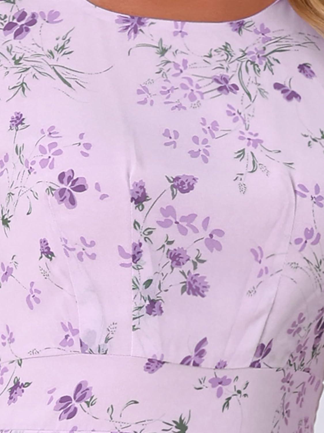 imageAllegra K Womens Summer Dresses 2025 Wrap Ruffle High Low Hem Round Neck Keyhole Back Sleeveless Floral DressPurple