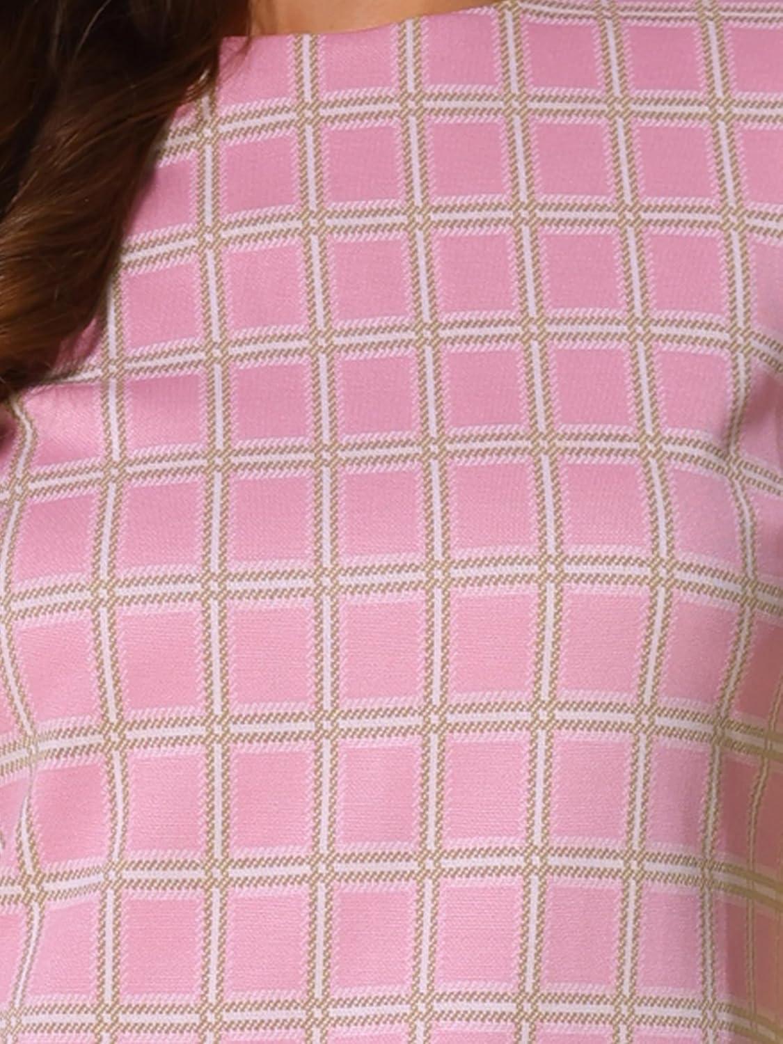 imageAllegra K Work Dress for Women Short Sleeve Vintage Houndstooth Above The Knee DressPink