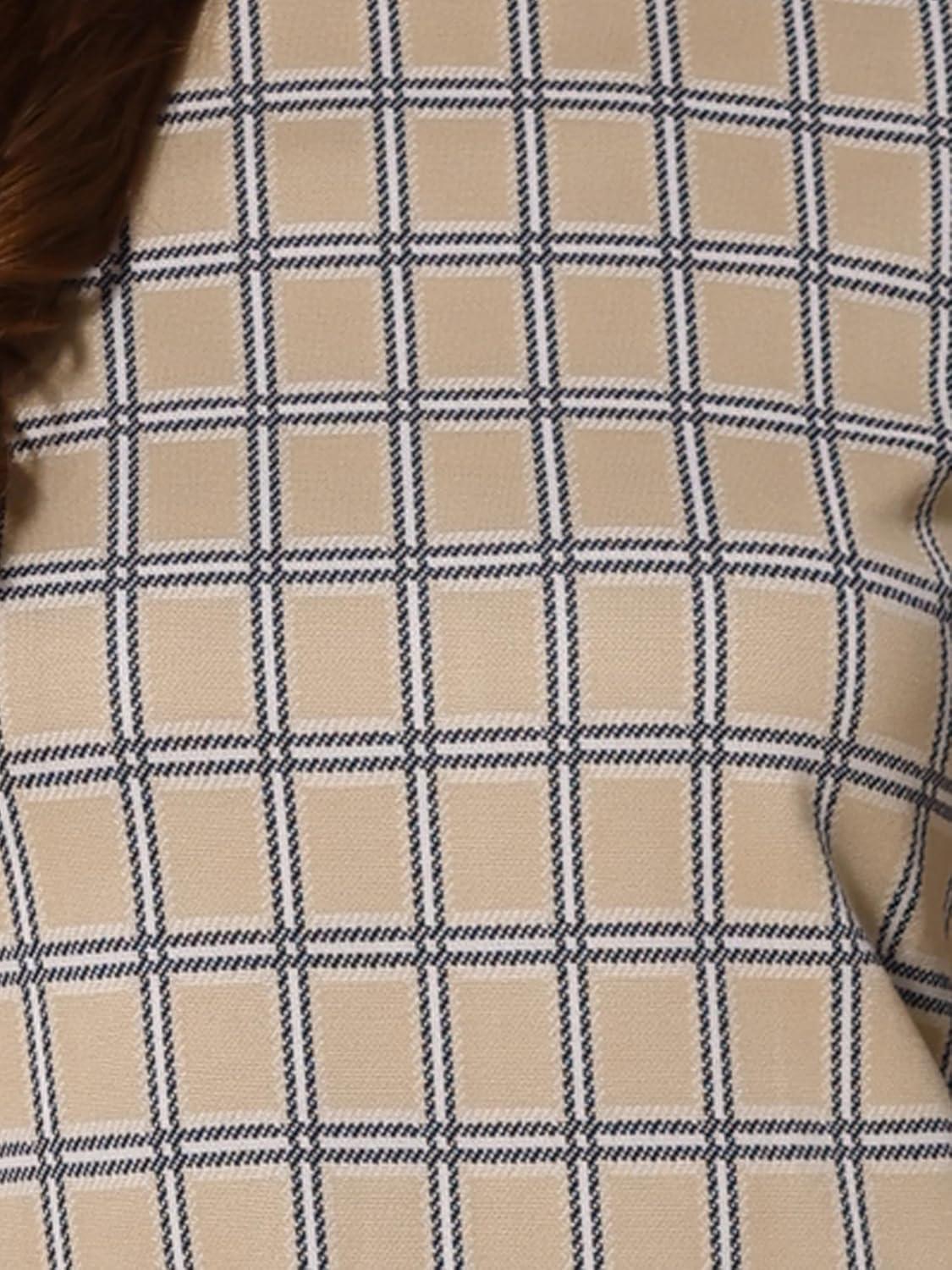 imageAllegra K Work Dress for Women Short Sleeve Vintage Houndstooth Above The Knee DressTan