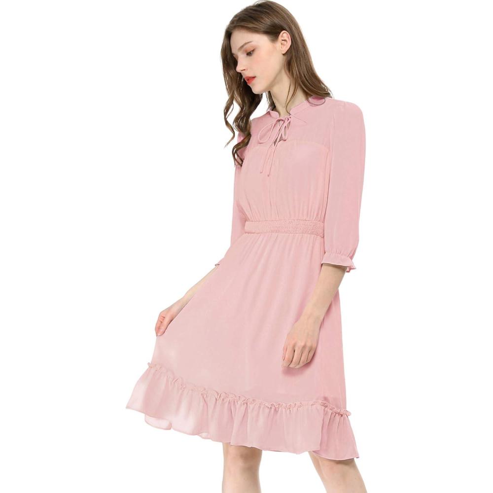 imageAllegra K Womens Casual Dresses 34 Sleeve Summer Boho Chiffon Wedding Guest DressPink