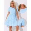 imageAllegra K Summer Dress for Women Gingham Short Sleeve Plaid Dresses Crewneck Loose Babydoll Casual Tiered DressesBlue