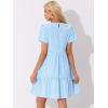 imageAllegra K Summer Dress for Women Gingham Short Sleeve Plaid Dresses Crewneck Loose Babydoll Casual Tiered DressesBlue