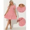 imageAllegra K Summer Dress for Women Gingham Short Sleeve Plaid Dresses Crewneck Loose Babydoll Casual Tiered DressesRed