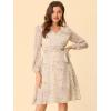 imageAllegra K Womens Chiffon Floral Sexy Deep V Neck Tie Waist Bishop Sleeve Casual Wrap Midi DressApricot