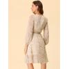 imageAllegra K Womens Chiffon Floral Sexy Deep V Neck Tie Waist Bishop Sleeve Casual Wrap Midi DressApricot
