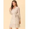 imageAllegra K Womens Chiffon Floral Sexy Deep V Neck Tie Waist Bishop Sleeve Casual Wrap Midi DressApricot