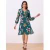 imageAllegra K Womens Chiffon Floral Sexy Deep V Neck Tie Waist Bishop Sleeve Casual Wrap Midi DressDark Green