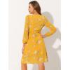 imageAllegra K Womens Chiffon Floral Sexy Deep V Neck Tie Waist Bishop Sleeve Casual Wrap Midi DressYellow