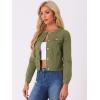 imageAllegra K Womens Denim Jacket Collarless Round Neck Button Down Long Sleeve Jean JacketsArmy Green