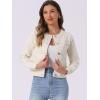 imageAllegra K Womens Denim Jacket Collarless Round Neck Button Down Long Sleeve Jean JacketsBeige