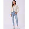 imageAllegra K Womens Denim Jacket Collarless Round Neck Button Down Long Sleeve Jean JacketsBeige