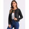 imageAllegra K Womens Denim Jacket Collarless Round Neck Button Down Long Sleeve Jean JacketsBlack