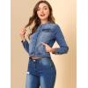 imageAllegra K Womens Denim Jacket Collarless Round Neck Button Down Long Sleeve Jean JacketsBlue