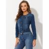 imageAllegra K Womens Denim Jacket Collarless Round Neck Button Down Long Sleeve Jean JacketsDark Blue