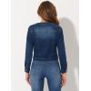 imageAllegra K Womens Denim Jacket Collarless Round Neck Button Down Long Sleeve Jean JacketsDark Blue