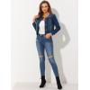 imageAllegra K Womens Denim Jacket Collarless Round Neck Button Down Long Sleeve Jean JacketsDark Blue