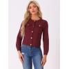 imageAllegra K Womens Denim Jacket Collarless Round Neck Button Down Long Sleeve Jean JacketsDark Red
