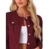 imageAllegra K Womens Denim Jacket Collarless Round Neck Button Down Long Sleeve Jean JacketsDark Red