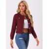 imageAllegra K Womens Denim Jacket Collarless Round Neck Button Down Long Sleeve Jean JacketsDark Red
