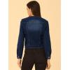 imageAllegra K Womens Denim Jacket Collarless Round Neck Button Down Long Sleeve Jean JacketsDeep Blue