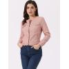 imageAllegra K Womens Denim Jacket Collarless Round Neck Button Down Long Sleeve Jean JacketsDusty Pink