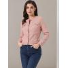 imageAllegra K Womens Denim Jacket Collarless Round Neck Button Down Long Sleeve Jean JacketsDusty Pink