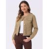 imageAllegra K Womens Denim Jacket Collarless Round Neck Button Down Long Sleeve Jean JacketsKhaki