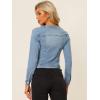 imageAllegra K Womens Denim Jacket Collarless Round Neck Button Down Long Sleeve Jean JacketsLight Blue