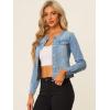 imageAllegra K Womens Denim Jacket Collarless Round Neck Button Down Long Sleeve Jean JacketsLight Blue