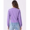 imageAllegra K Womens Denim Jacket Collarless Round Neck Button Down Long Sleeve Jean JacketsPurple