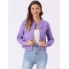 imageAllegra K Womens Denim Jacket Collarless Round Neck Button Down Long Sleeve Jean JacketsPurple