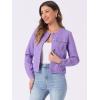 imageAllegra K Womens Denim Jacket Collarless Round Neck Button Down Long Sleeve Jean JacketsPurple